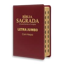 Bíblia Sagrada Letra Jumbo - Luxo - Vinho - C/ Harpa - Revista e Corrigida