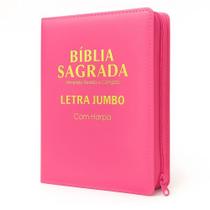 Bíblia Sagrada Letra Jumbo - Ziper Agenda - Pink - C/ Harpa - Revista e Corrigida
