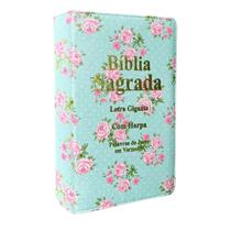 Biblia Sagrada Letras Confortáveis Luxo em Couro Floral Verde Mulher Tradicional