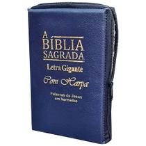 Bíblia Sagrada - Letras Gigantes - Tamanho Grande - Harpa - Capa Zíper - Azul Nobre