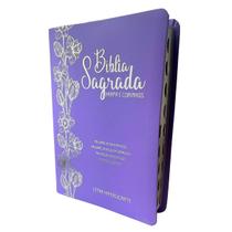 Biblia sagrada lilas evangelica letra hipergigante arc almeida corrigida luxo harpa indice ramo flores