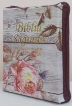 Bíblia sagrada media com ajudas adicionais e harpa - capa com ziper azaleia