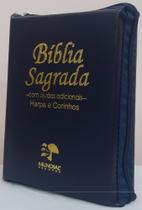Bíblia sagrada media com ajudas adicionais e harpa - capa com ziper azul marinho