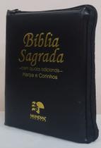 Bíblia sagrada media com ajudas adicionais e harpa - capa com ziper preta