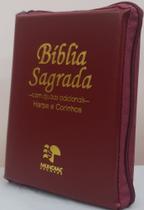 Bíblia sagrada media com ajudas adicionais e harpa - capa com ziper vinho