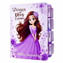 Bíblia Sagrada NVAA Evangélica Feminina com Abas Adesivas Fácil Leitura - Floresça Lilás