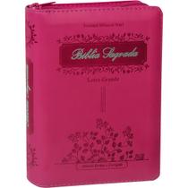 Bíblia Sagrada Pequena - ARC - Letra Grande - Capa Luxo Com Zíper - Pink Fuxia