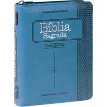 Bíblia Sagrada Pequena Com Letra Grande Zíper Índice - Azul