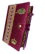Bíblia sagrada pink com harpa e pedraria letra hiper gigante