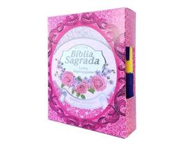 Bíblia Sagrada Pink Letra Hipergigante Capa Laminada Com Caixa E Caneta
