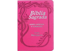 Bíblia Sagrada Pink/ Lt Hipergigante/ Luxo Capa Pu Alto Relevo/ Índice Lateral e Harpa