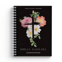 Bíblia Sagrada RC Letra Normal Capa Dura Com Espaço Para Anotações Flores Cruz