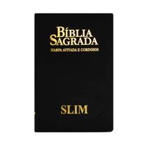 Biblia Sagrada Rc Slim Com Harpa Avivada E Corinhos Media Com Ziper E Indice preta/azul