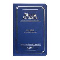 Bíblia Sagrada Slim ARC Harpa Letra Normal Semiflexivel Azul