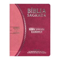 Bíblia Sagrada Slim Grande RC Letra Grande Harpa Avivada e Corinhos Pink e Rosa