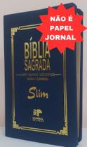 Bíblia sagrada slim revista e corrigida com harpa - capa luxo azul marinho