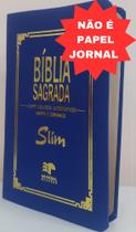 Bíblia sagrada slim revista e corrigida com harpa - capa luxo azul royal