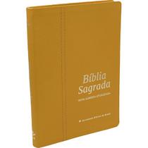 Biblia sagrada ultra fina slim letra grande capa couro legitimo versão naa nova almeida atualizada acafrao amarelo