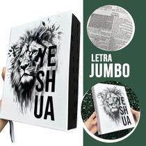 Bíblia Sagrada Ultra Gigante Letra Jumbo Leão Branco Yeshua Jesus Capa Dura Harpa Índice Versão ARC