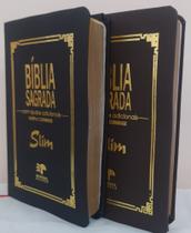 Biblia slim ultrafina com ajudas adicionais e harpa para o casal - capa luxo preta + marrom