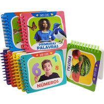 Biblioteca do Bebe 8 Livros Cartonados Em Espiral Primeiras Palavras Números Vegetais Frutas Animais Veículos e Objetos