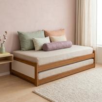 Bibox Cama Bicama Solteiro Madeira Maciça Reforçada Com Cama De Baixo Deslizante E Rodinhas Prática -