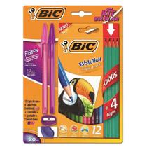 BIC Kit Escolar 20 Peças: 12 Lápis de Cor, 4 Lápis Pretos, 2 Canetas, Borracha e Apontador BIC Kit Escolar 20 Peças: 12 Lápis de Cor, 4 Lápis Pretos, 2 Canetas, Borracha e Apontador