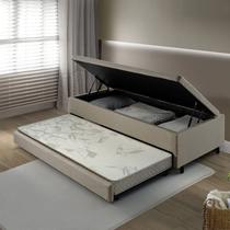 Bicama B&G com Baú Solteirão Reforçado 96x203cm e Cama Auxiliar 78X188x12 em Linho com Colchão Ecoline Ecoflex Bicama B&G com Baú Solteirão Reforçado 96x203cm e Cama Auxiliar 78X188x12 em Linho com Colchão Ecoline Ecoflex