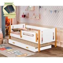 Bicama Babá Infantil Mirela Branco/mel com Grade de Proteção Incluso Lousa Mágica Bicama Babá Infantil Mirela Branco/mel com Grade de Proteção Incluso Lousa Mágica