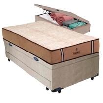 Bicama Baú Bege + Colchão Madrid Molas V-Tech Solteiro