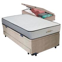 Bicama Baú Bege + Colchão Orthopedic D33 V-Store 78x188x74