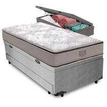Bicama Baú Cinza + Colchão Four Season Molas V-Tech Solteiro