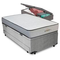 Bicama Baú Cinza + Colchão Orthopedic D33 V-Store 88x188x74