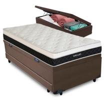 Bicama Baú Marrom + Colchão Dallas Molas V-Store 96x203x64