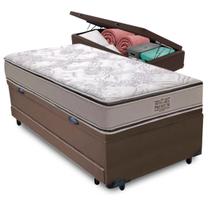 Bicama Baú Marrom Colchão Four Season Molas V-Tech Solteiro