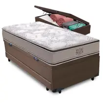 Bicama Baú Marrom Colchão Four Season Molas V-Tech Solteiro