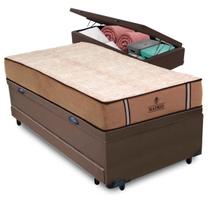 Bicama Baú Marrom + Colchão Madrid Molas V-Store 96x203x72