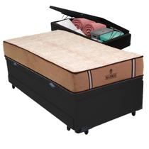 Bicama Baú Preto + Colchão Madrid Molas V-Tech Solteirão