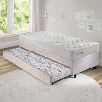Bicama Box 88x188 Suede Bege com Colchão Ecoline D33 Ecoflex