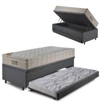 Bicama Box Baú 88x18 Linho Cinza com Colchão Airtech Ortobom