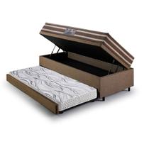 Bicama Box Baú 88x188 Linho Marrom com Colchão Ortoline New Dupla Face Anjos