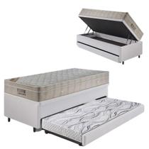 Bicama Box Baú 88x188 material sintético Linho Branco com Colchão Airtech