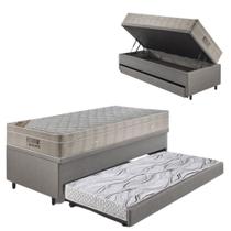 Bicama Box Baú 88x188 material sintético Linho Cinza com Colchão Airtech