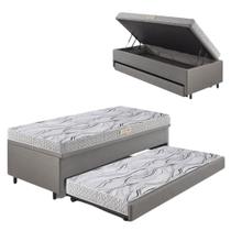 Bicama Box Baú 88x188 material sintético Linho Cinza com Colchão de Espuma Ecoline D20 Ecoflex Bicama Box Baú 88x188 material sintético Linho Cinza com Colchão de Espuma Ecoline D20 Ecoflex