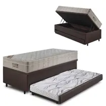 Bicama Box Baú 88x188 material sintético Linho Marrom c/Colchão Airtech