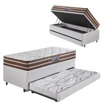 Bicama Box Baú 88x188 Revestimento Sintético Linho Branco com Colchão Ortoline New Dupla Face Anjos
