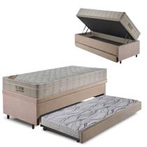 Bicama Box Baú 88x188 Suede Bege com Colchão Airtech Ortobom