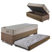 Bicama Box Baú 88x188Linho Marrom c/ Colchão Airtech Ortobom