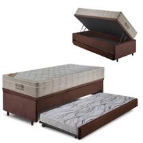 Bicama Box Baú 88x188Suede Marrom c/ Colchão Airtech Ortobom