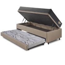 Bicama Box Baú 88x188x42 Revestimento Sintético Bege com Colchão Adapto Molas Ensacadas Ecoflex Bicama Box Baú 88x188x42 Revestimento Sintético Bege com Colchão Adapto Molas Ensacadas Ecoflex